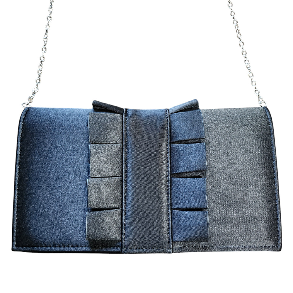 Kate Landry evening bag black satin ruffle with chain strap